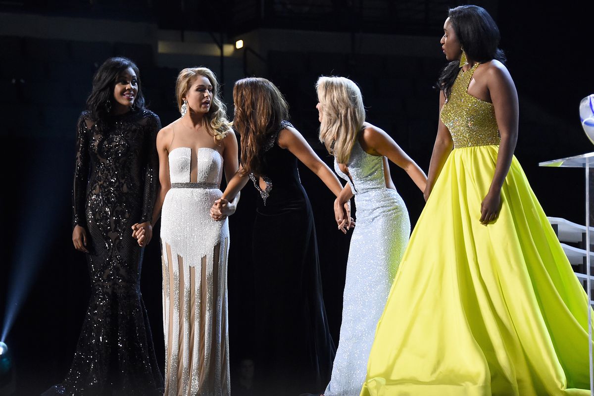 Miss America finalists on stage in Atlantic City, New Jersey, in September 2017.