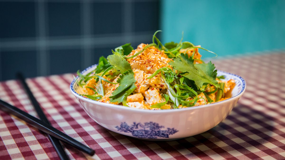 A Chinese tofu salad in a bowl.