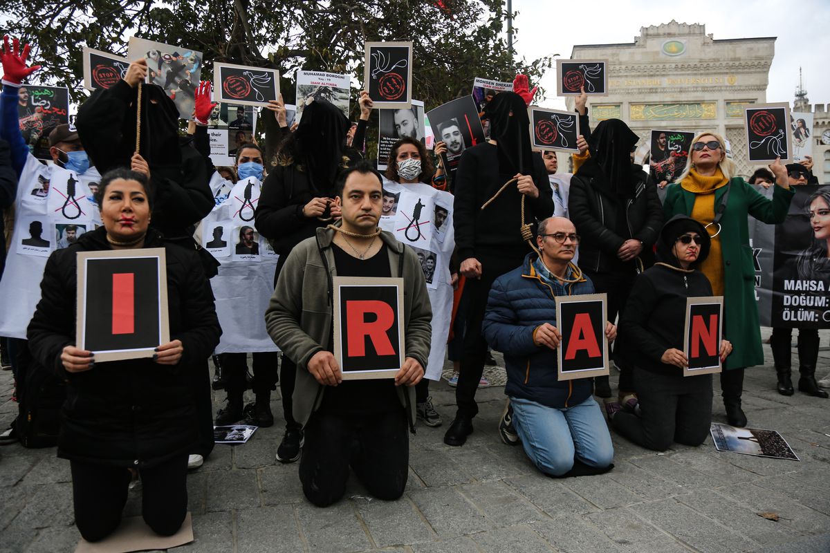 Protestors in Istanbul, Turkey gather for an anti-Iran demonstration