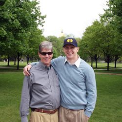 Former Timpview High star Chris Bagder and his father Rodney on Notre Dame campus. Credit: Badger Family Photo