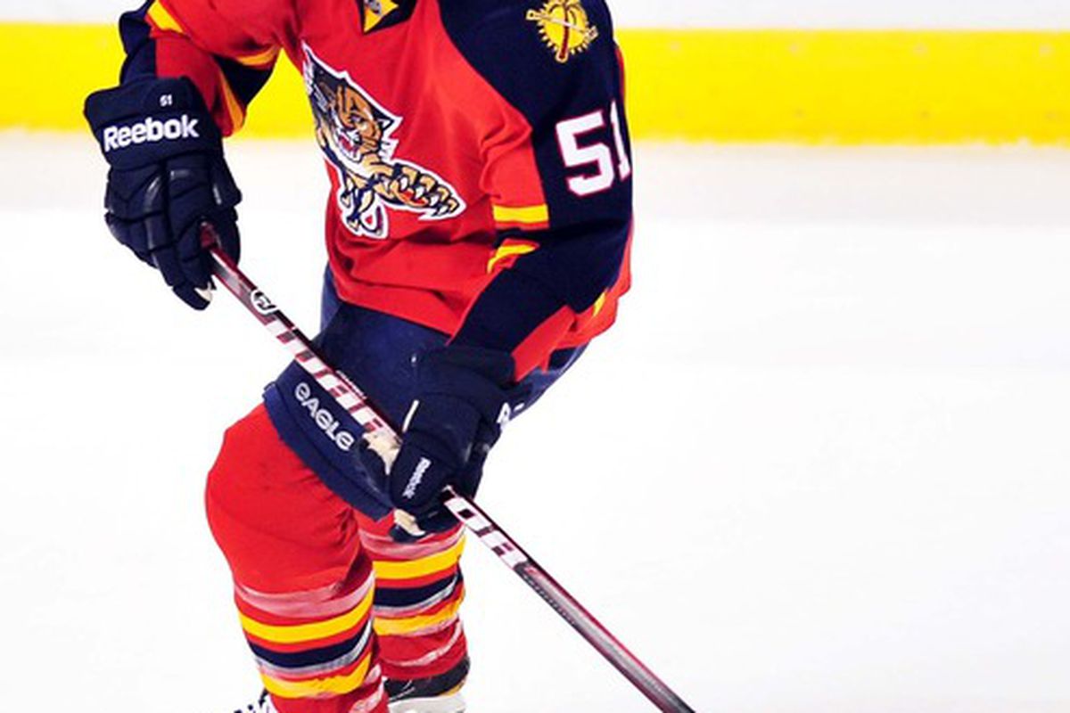 March 23 2012: Sunrise, FL, USA; Florida Panthers defenseman Brian Campbell (51) skates with the puck during the second period against Edmonton Oilers at the BankAtlantic Center. Mandatory Credit: Steve Mitchell-US PRESSWIRE