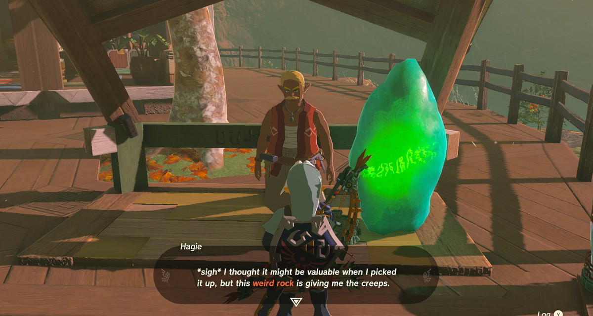 Link talks to a guy in Tarrey Town about buying his crystal in Zelda: Tears of the Kingdom
