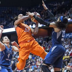 The Minnesota Lynx take on the Connecticut Sun in a WNBA game at Mohegan Sun Arena in Uncasville, CT on June 9, 2018.