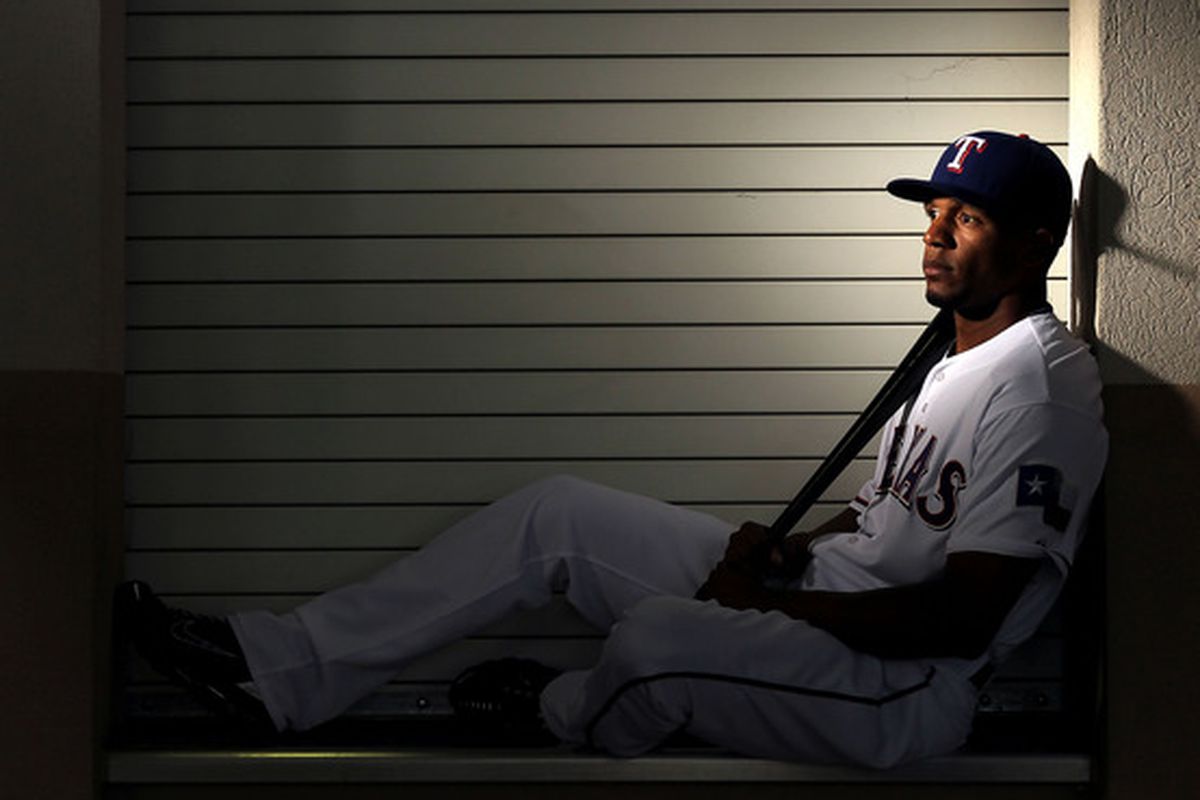 SURPRISE, AZ - FEBRUARY 28:  Julio Borbon #20 of the Texas Rangers poses during spring training photo day on February 28, 2012 in Surprise, Arizona.  (Photo by Jamie Squire/Getty Images)