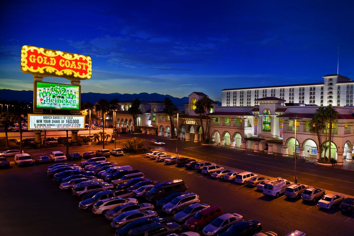 The exterior of a casino at night