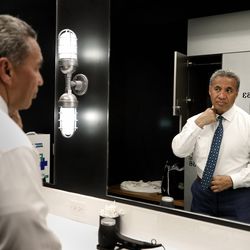 Vai Sikahema gets dressed for work after his daily workout in the building where he works on Wednesday, May 22, 2019. Sikahema, who was born in Tonga, works as a midday anchor for NBC's channel 10 news in Philadelphia. He played on Brigham Young University's national champion winning football team in 1984 and went on to spend a decade in the NFL. Shortly after his NFL career ended, he was picked up to cover sports and has now been with the station for 25 years. Sikahema was recently named one of the new Area Seventies during 189th Annual General Conference of The Church of Jesus Christ of Latter-day Saints.