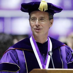 Weber State University President Charles A. Wight speaks to students during commencement exercises in Ogden Friday, April 26, 2013.