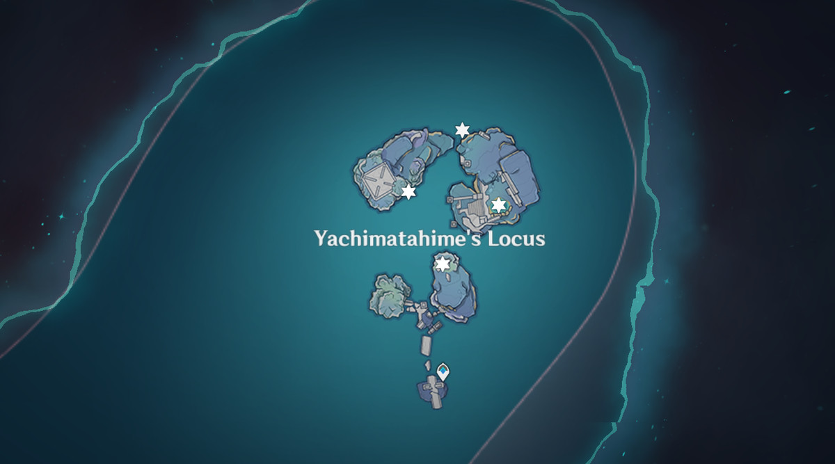 A map showing where to find four flames in Yachimatahime’s Locus