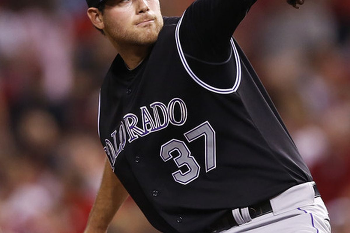 CINCINNATI, OH - MAY 25: Adam Ottavino #37 of the Colorado Rockies pitches in the seventh inning against the Cincinnati Reds at Great American Ball Park on May 25, 2012 in Cincinnati, Ohio. The Rockies won 6-3. (Photo by Joe Robbins/Getty Images)
