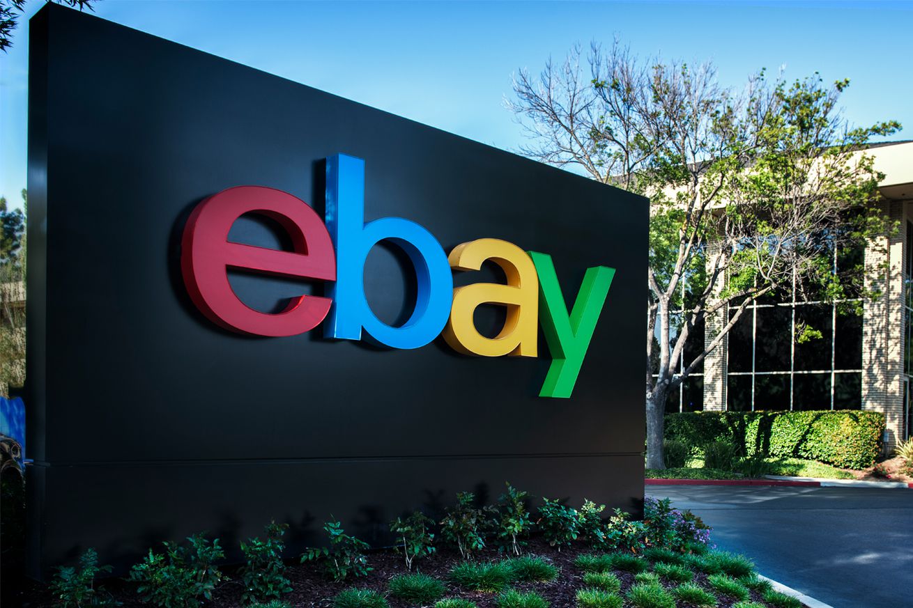 A photo showing the eBay logo on a sign outside a building