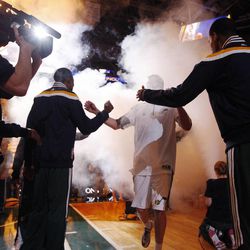 Players are introduced as the Utah Jazz play the Portland Trail Blazers in Salt Lake City Friday, Feb. 20, 2015. The Jazz beat the Blazers, 92-76.