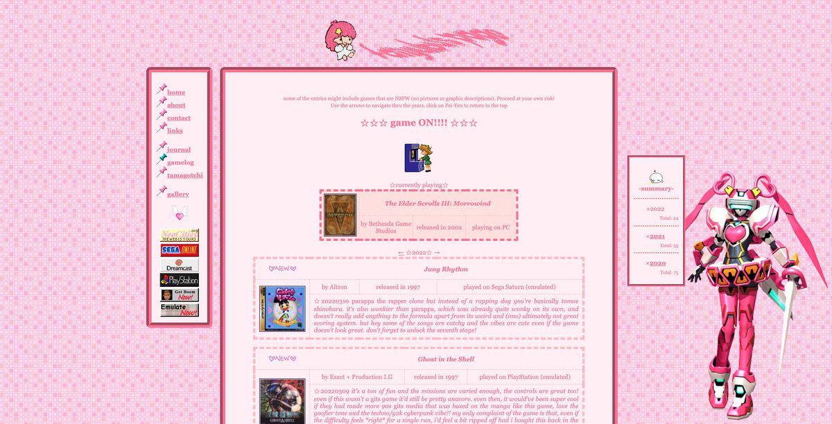 A webpage screen capture shows content about Sega Saturn game Jung Rhythm and PlayStation game Ghost in the Shell