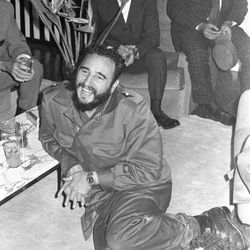 FILE - In this May 1972 file photo, Cuba's leader Fidel Castro smiles during a visit to the Cuban embassy in Algiers, Algeria. Castro has died at age 90. President Raul Castro said on state television that his older brother died at 10:29 p.m. Friday, Nov. 25, 2016. 