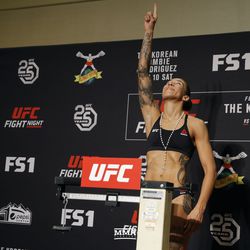 Germaine de Randamie makes weight at UFC Denver weigh-ins.