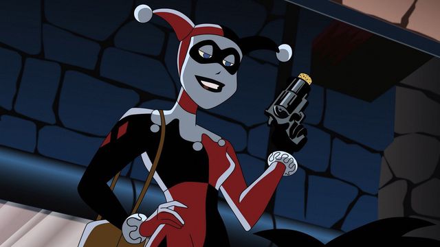 Harley Quinn holding a pistol in “Mad Love” from Batman: The Animated Series.