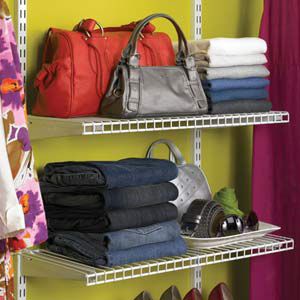 <p>Shelves, like Rubbermaid's add-on shelving, keep items in sight.</p>