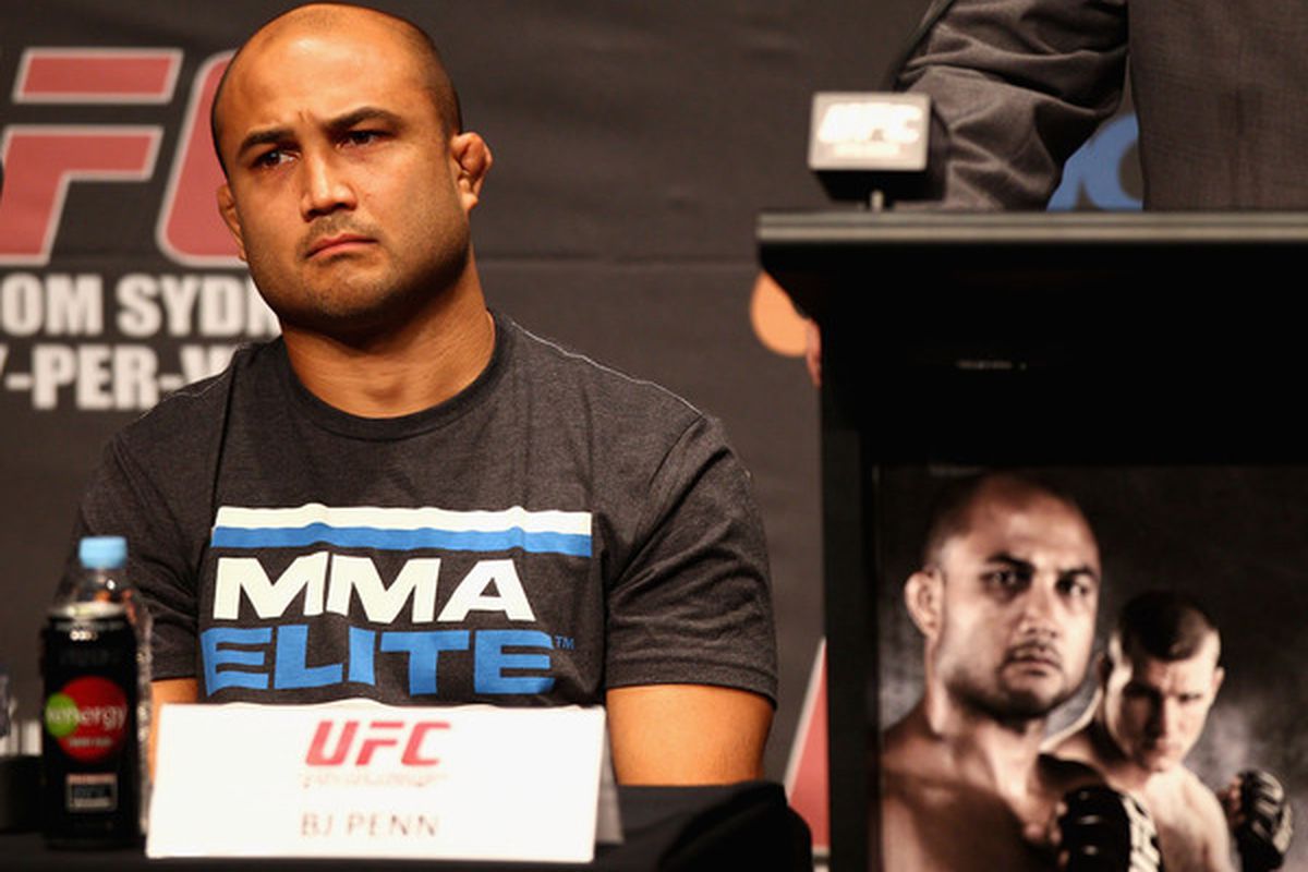 SYDNEY AUSTRALIA - FEBRUARY 23:  BJ Penn of the USA looks on during a Press Conference ahead of UFC 127 at Star City on February 23 2011 in Sydney Australia.  (Photo by Ryan Pierse/Getty Images)