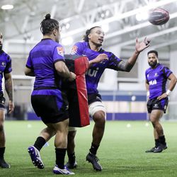 Utah Warriors players practice at the Zions Bank Training Center in Herriman on Tuesday, Jan. 22, 2019.