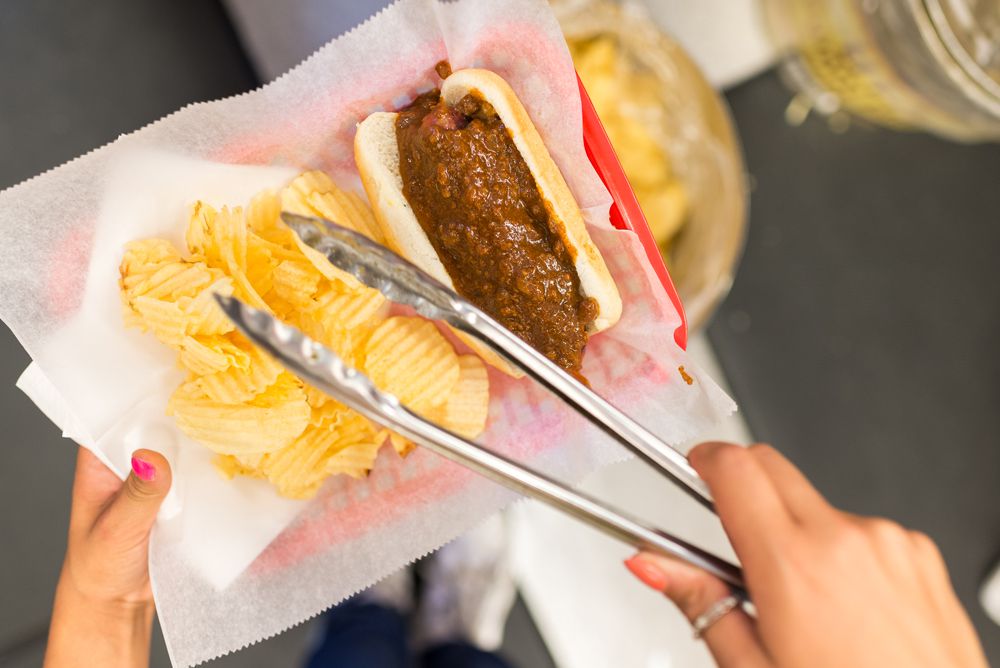 A classic half-smoke from Ben’s Chili Bowl.
