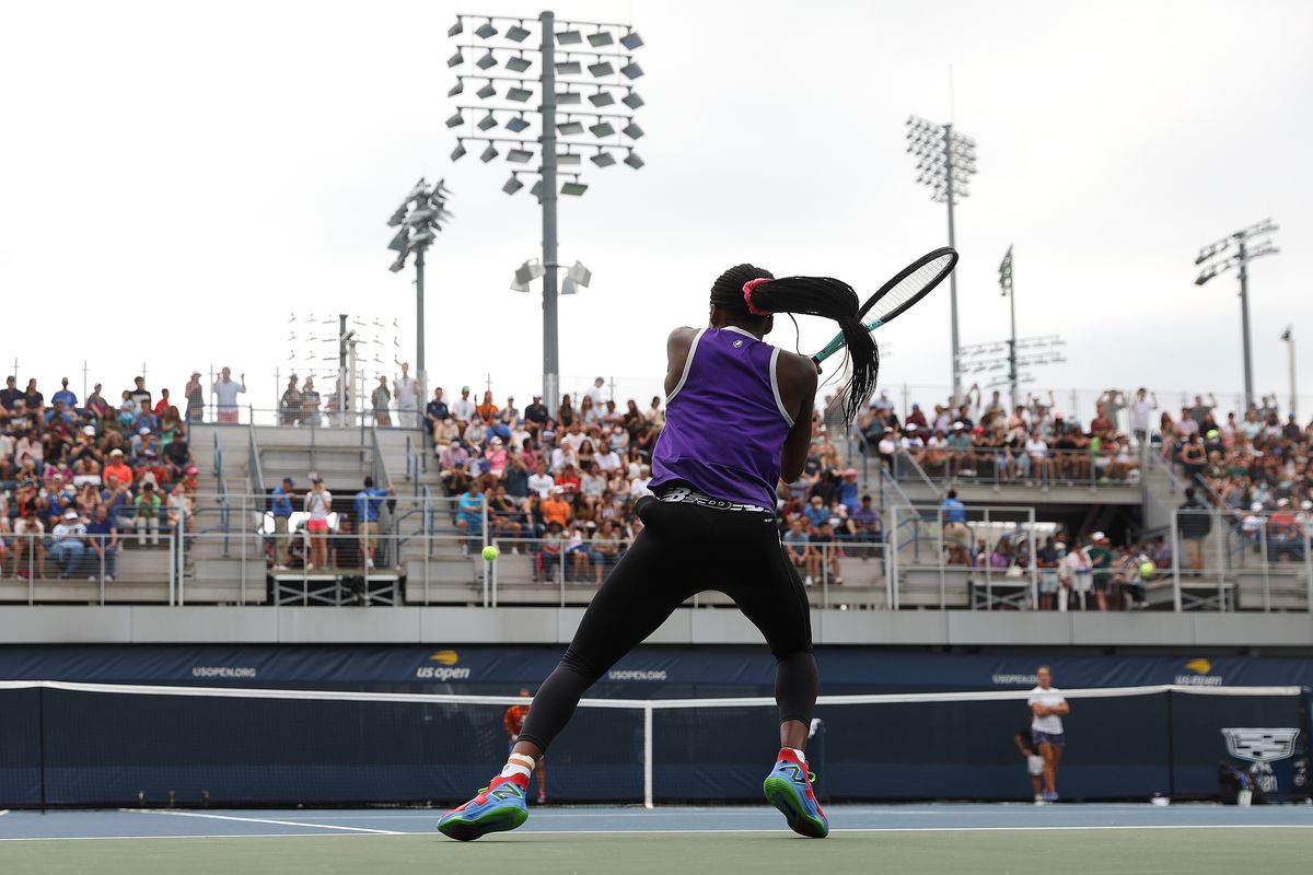 Coco Gauff of United States in a practice session during previews for the 2022 US Open tennis at USTA Billie Jean King National Tennis Center on August 28, 2022 in the Flushing neighborhood of the Queens borough of New York City.