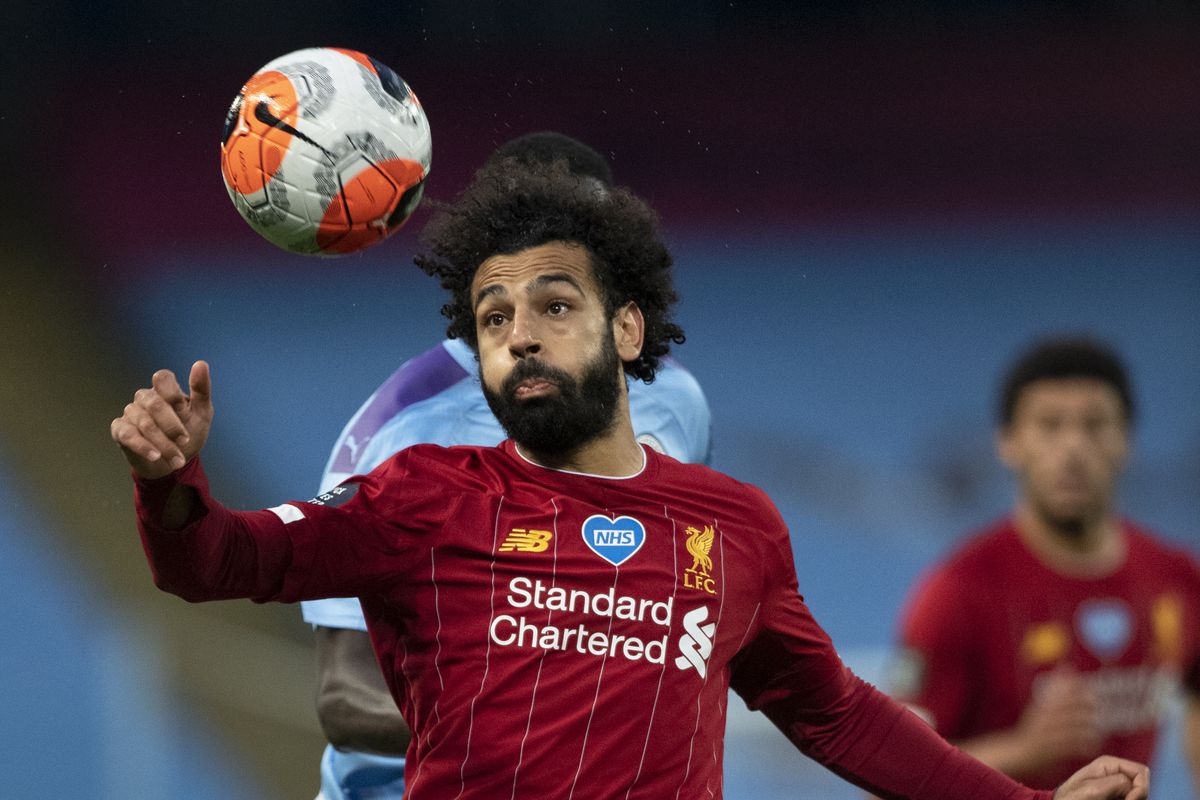 Mohamed Salah of Liverpool in action during the Premier League match between Manchester City and Liverpool FC at Etihad Stadium on July 2.