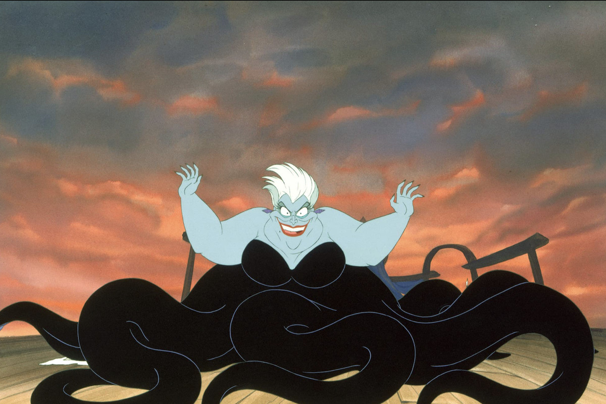 Ursula in “The Little Mermaid”: A sea witch, aka a woman with an octopus body and human head with a short spiky haircut.