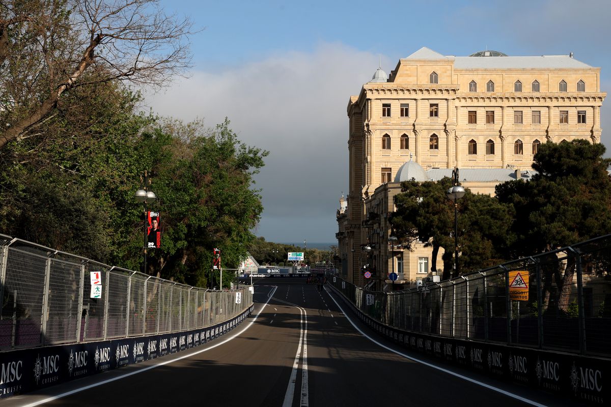 A general view of the circuit prior to the F1 Grand Prix of Azerbaijan at Baku City Circuit on April 27, 2023 in Baku, Azerbaijan.