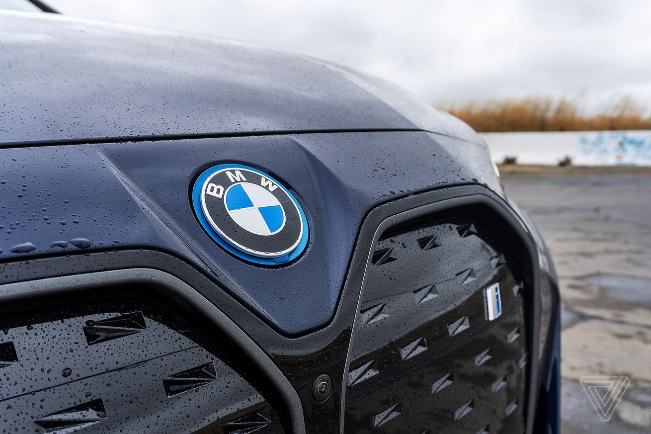 A BMW logo on the front of a vehicle