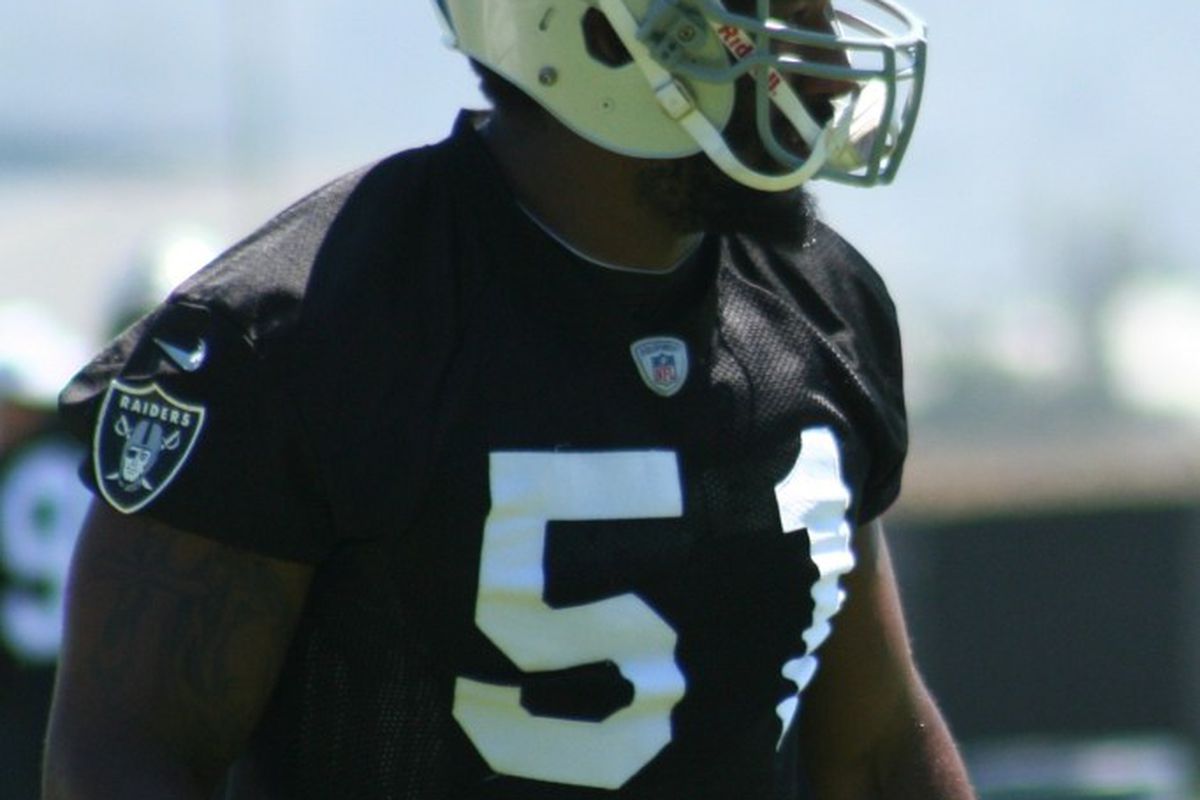 Oakland Raiders linebacker Aaron Curry at 2012 mini camps (photo by Levi Damien)