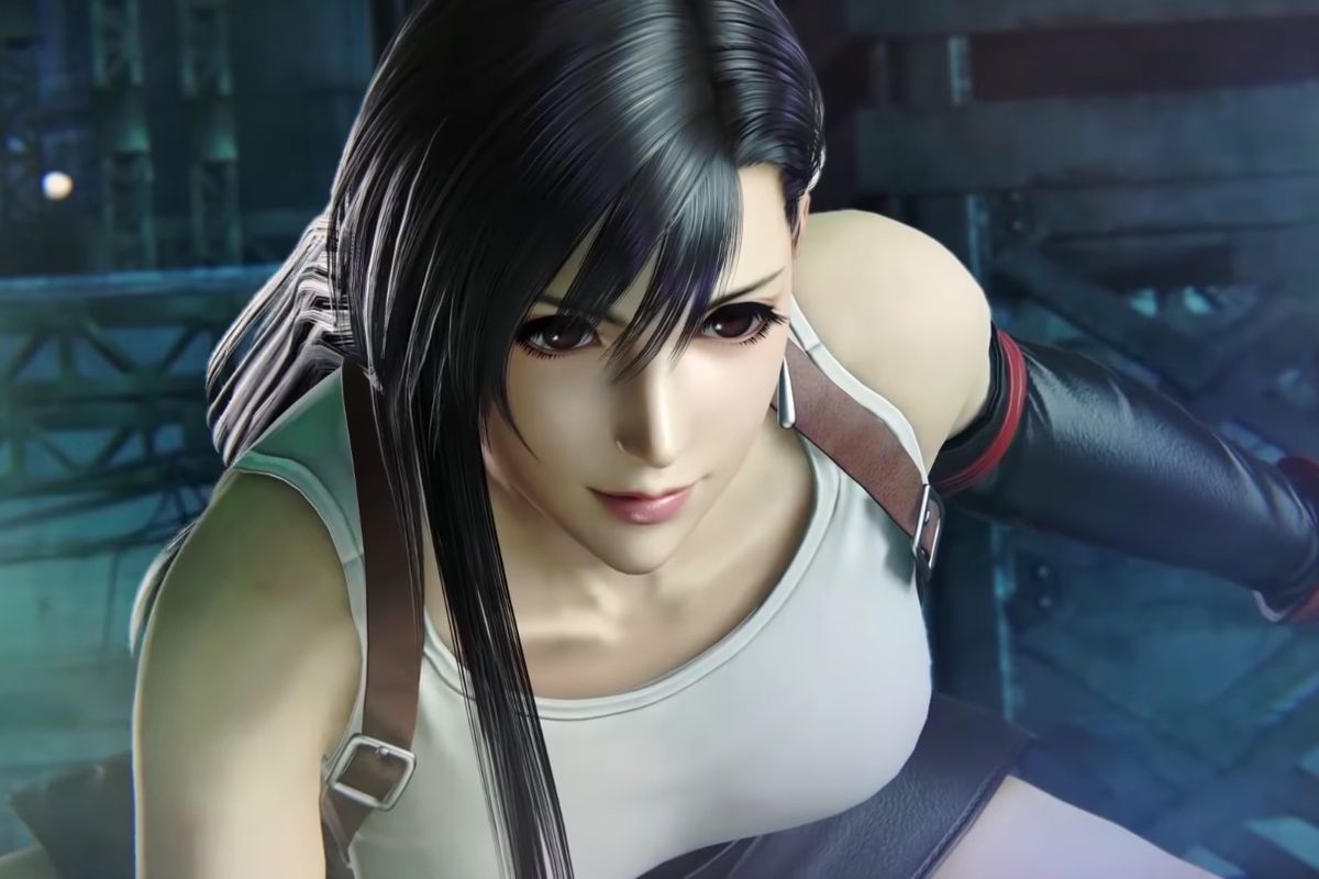 A screenshot of Tifa Lockhart posing in fighting game Dissidia Final Fantasy NT