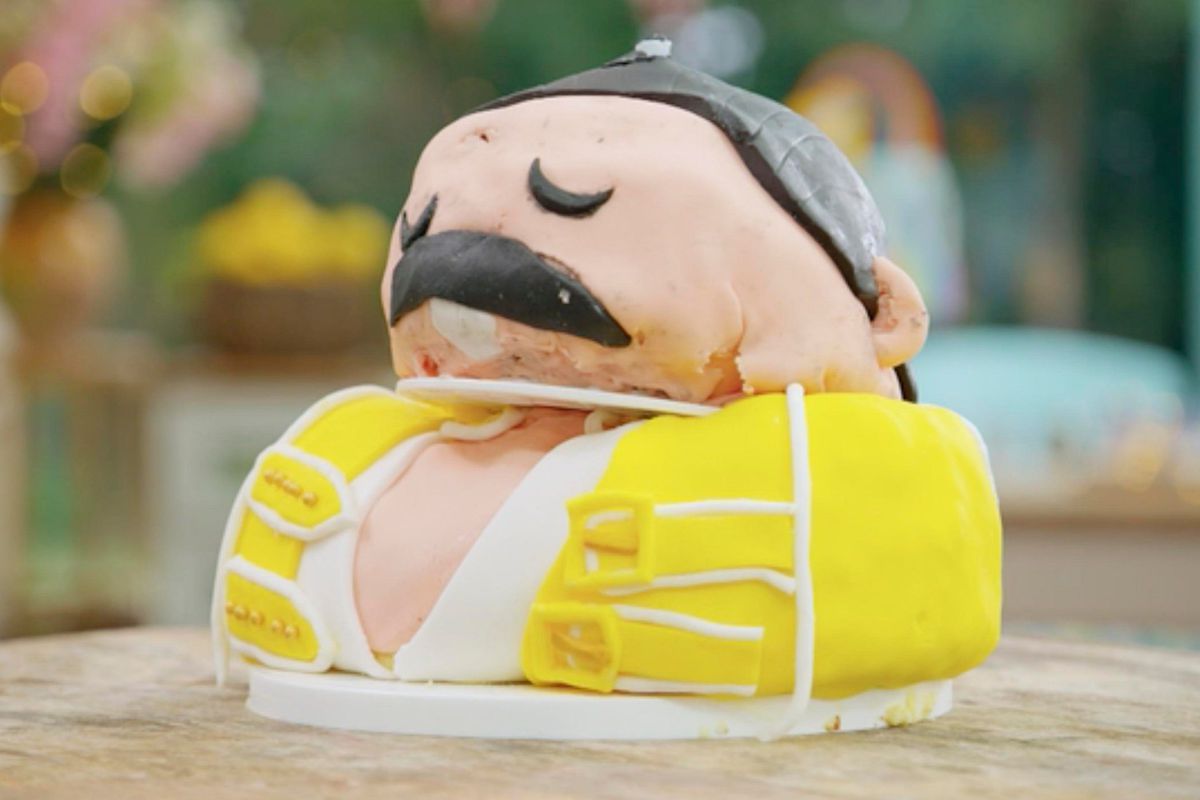 A Freddie Mercury elderflower fondant cake on Great British Bake Off 2020 Episode 1