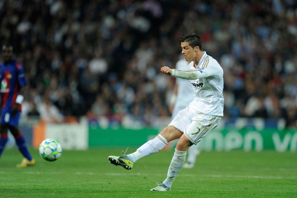 Cristiano Ronaldo with one of his trademark shots.