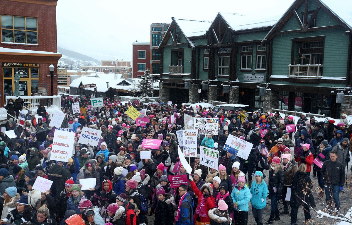 People participate in the Women’s March on Main in Park City on Saturday, Jan. 21, 2017.