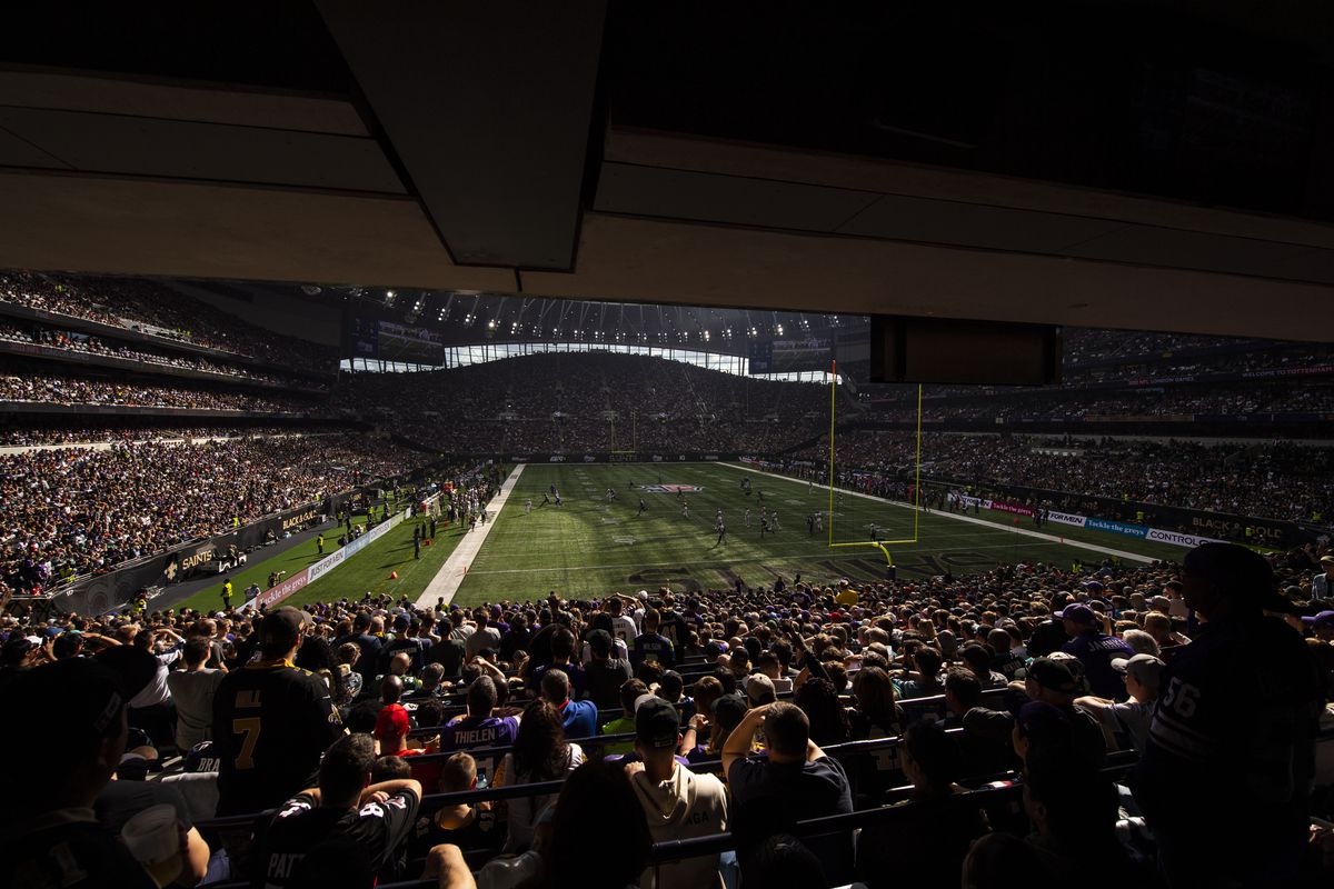 General view inside the stadium during the NFL match between Minnesota Vikings and New Orleans Saints at Tottenham Hotspur Stadium on October 02, 2022 in London, England.