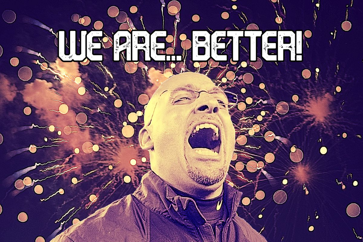 James Franklin screaming with text “we are better” across the top.