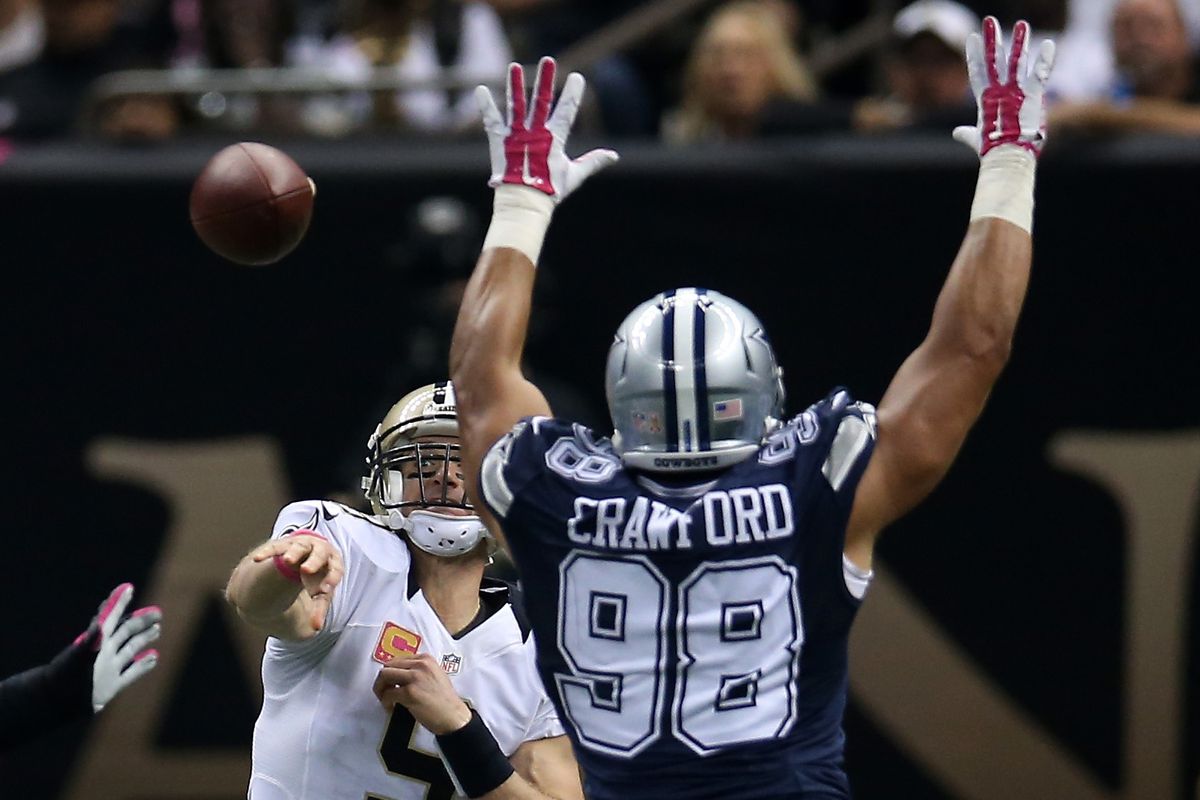 Tyrone Crawford surrenders to Drew Brees and the Saints.