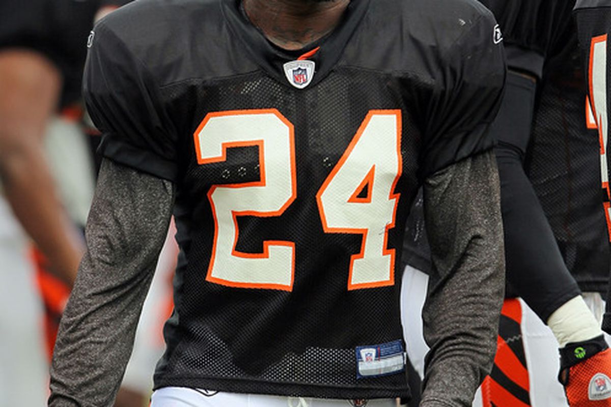 GEORGETOWN KY - JULY 31:  Adam Jones #24 of the Cincinnati Bengals is pictured during the Bengals training camp at Georgetown College on July 31 2010 in Georgetown Kentucky.  (Photo by Andy Lyons/Getty Images)