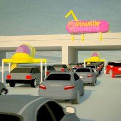 "The Dunkin' Donuts Truck provides LA commuters with fresh donut and coffee delivery directly to their vehicle while waiting in traffic, all without leaving the comfort of ones vehicle." By Lynn Kim