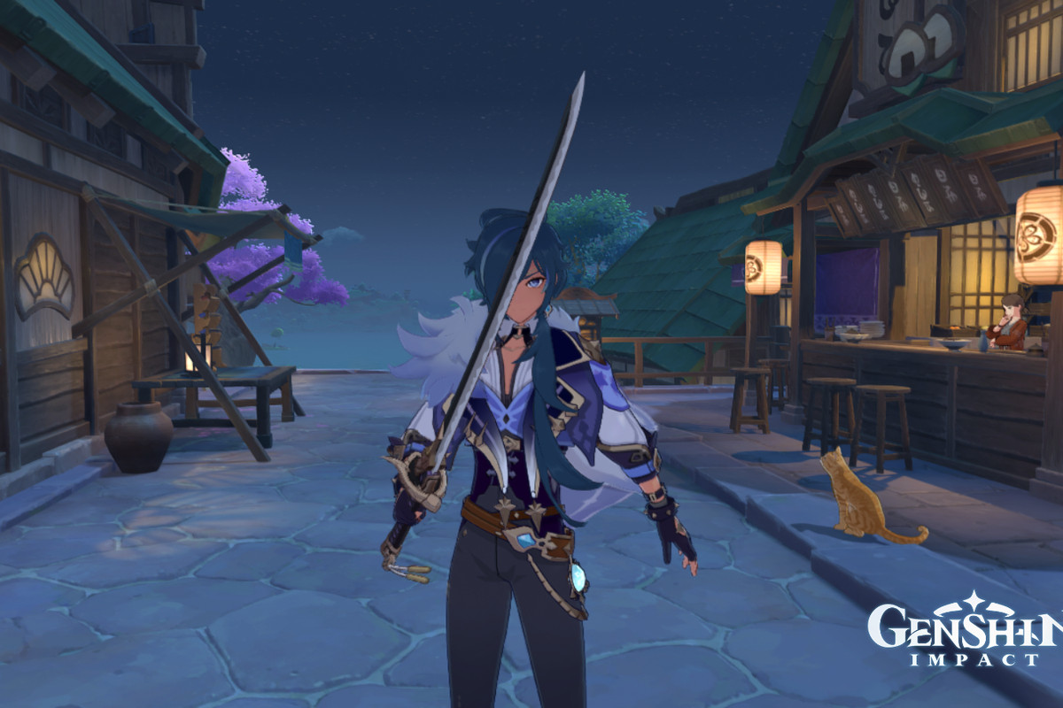 Kaeya holds up an Inazuman sword