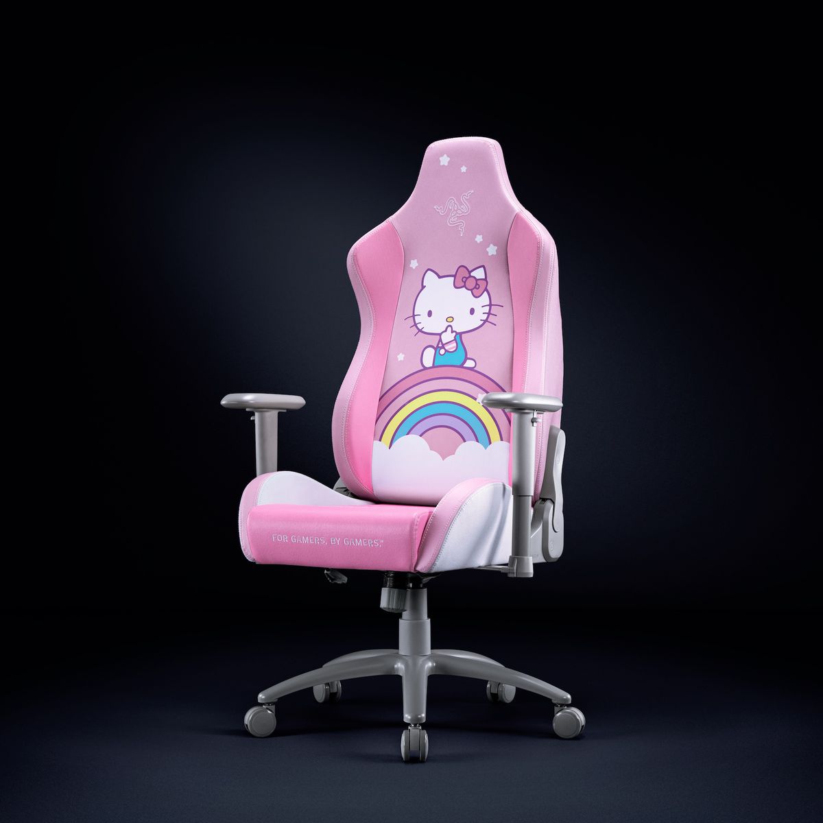 Front product shot of the Hello Kitty Razer Iskur X gaming chair