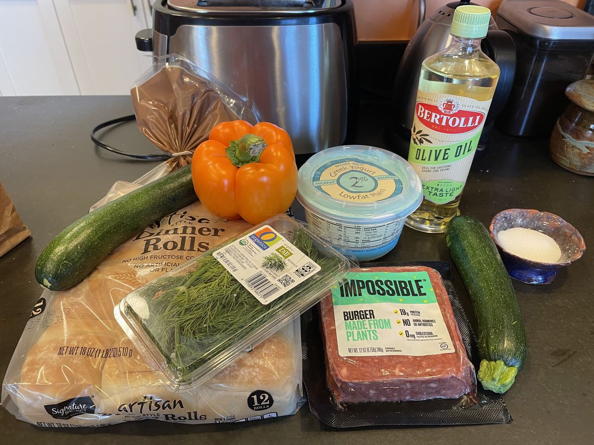 The ingredients for the Itsy Bitsy Teenie Weenie Yellow Polka-Dot Zucchini Burger