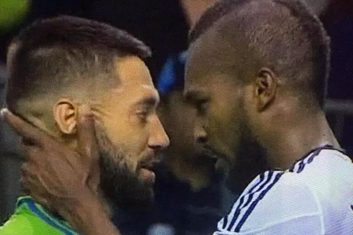 A Moment of Passion Between Vancouver Whitecaps Kendall Waston and Seattle Sounders Clint Dempsey