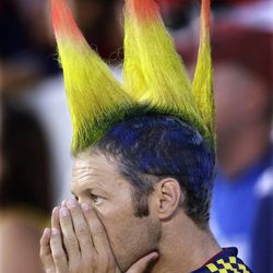 A Real Salt Lake fan watches the game in Salt Lake City Saturday, Aug. 18, 2012.
