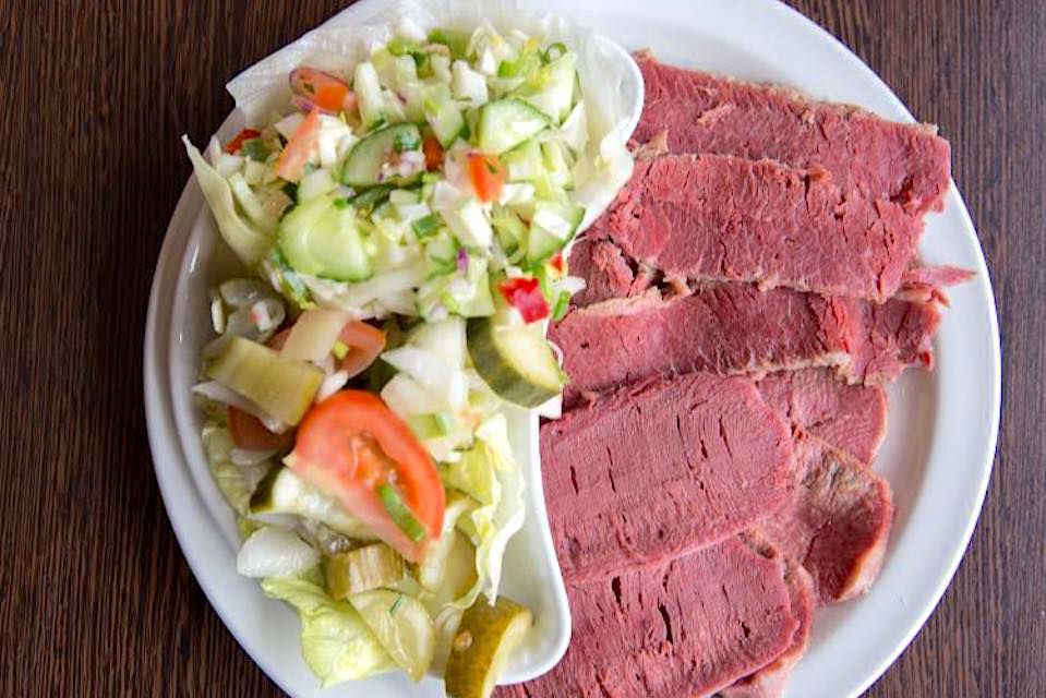 Salt beef and chopped salad at B&amp;K salt beef bar in west London