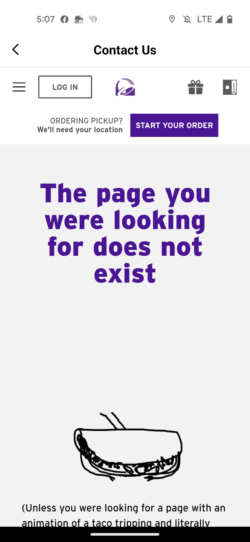 “The page you are looking for does not exist” message on the app.