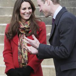 The Duke and Duchess of Cambridge smile during a visit to Dumfries House in Ayrshire, Scotland, to attend the opening of an outdoor center, Friday April 5, 2013.