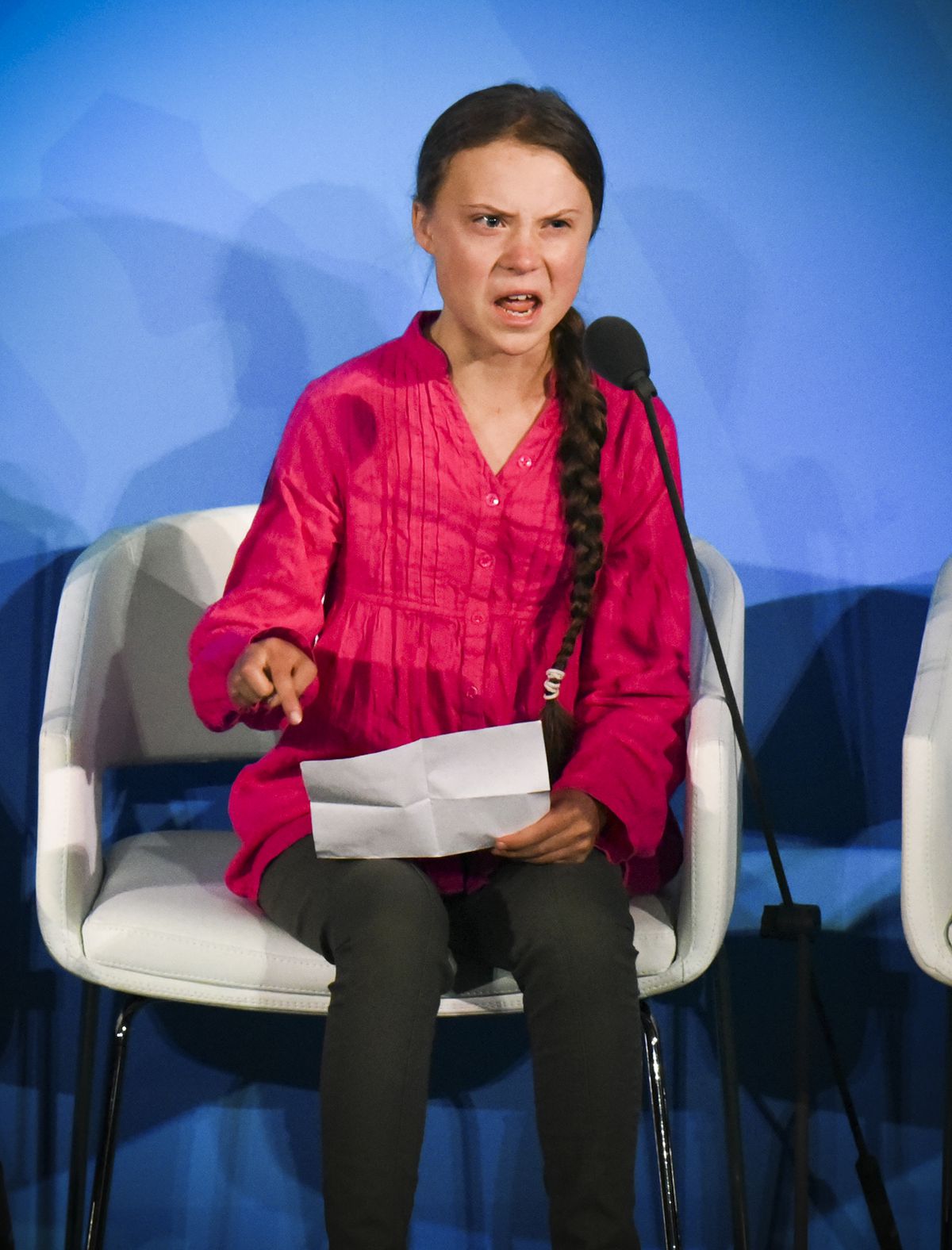 Climate activist Greta Thunberg scolding world leaders during the UN Climate Action Summit.