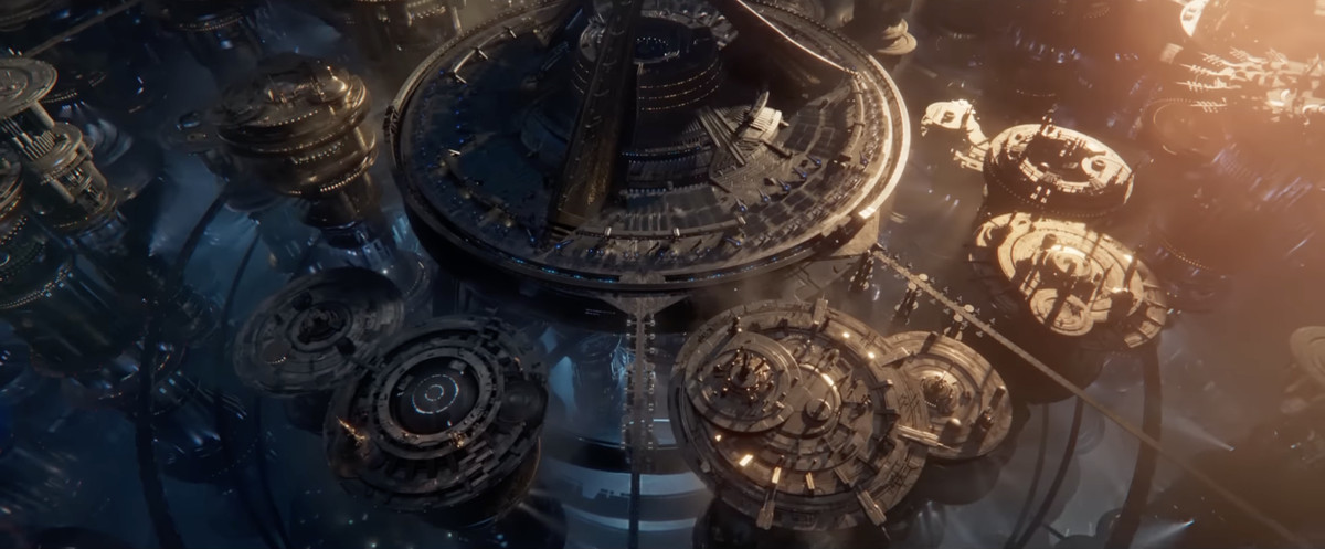An enormous, mechanized citadel of moving round platforms in the Quantum Realm in Ant-Man &amp; the Wasp: Quantumania.