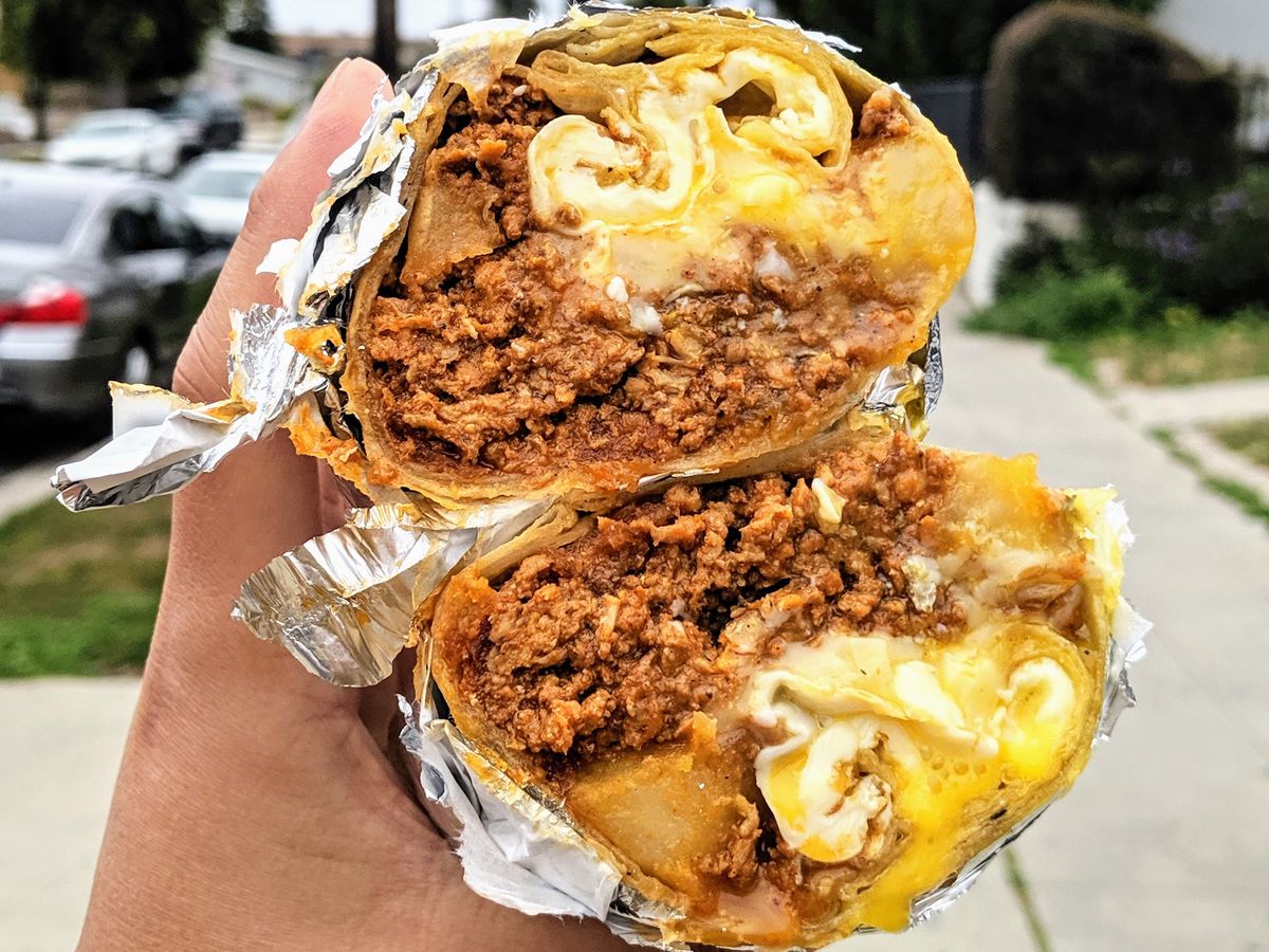 Breakfast burrito from Chori-man in San Pedro