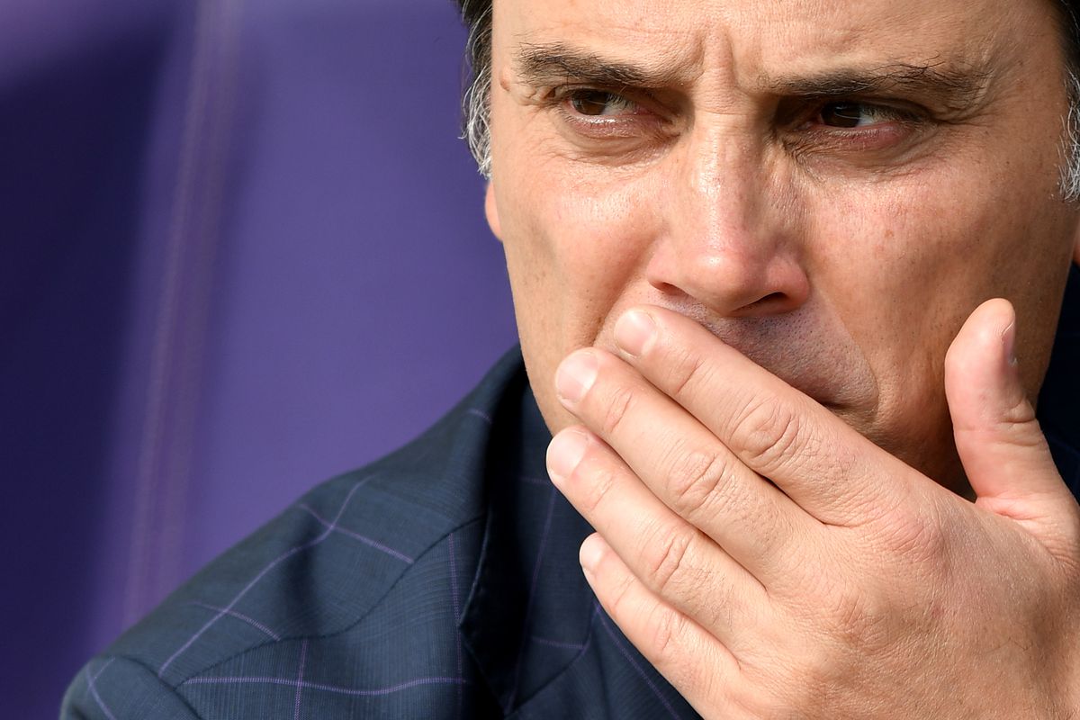 Vincenzo Montella coach of Fiorentina looks on ahead of the...